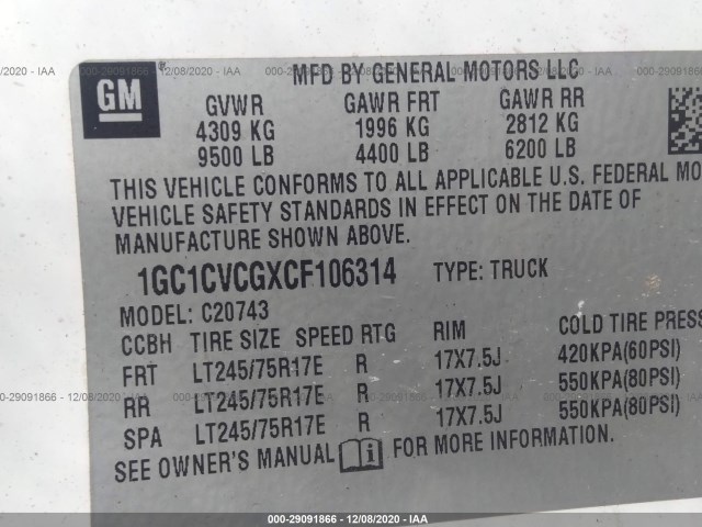 Photo 8 VIN: 1GC1CVCGXCF106314 - CHEVROLET SILVERADO 2500HD 