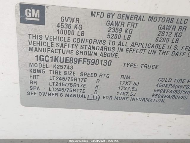 Photo 8 VIN: 1GC1KUE89FF590130 - CHEVROLET SILVERADO 2500HD 