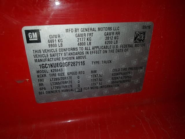 Photo 9 VIN: 1GC1KUEG0GF287116 - CHEVROLET SILVERADO 