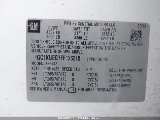 Photo 8 VIN: 1GC1KUEG7FF125210 - CHEVROLET SILVERADO 2500HD 