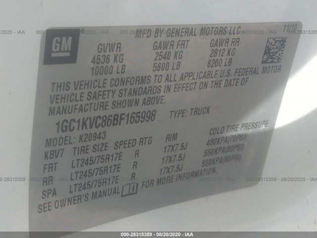 Photo 8 VIN: 1GC1KVC86BF165998 - CHEVROLET SILVERADO 2500HD 