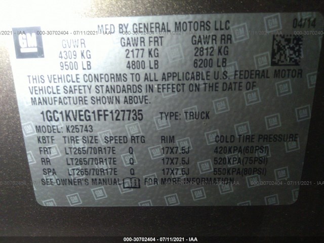 Photo 8 VIN: 1GC1KVEG1FF127735 - CHEVROLET SILVERADO 2500HD 