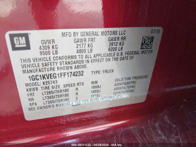 Photo 8 VIN: 1GC1KVEG1FF174232 - CHEVROLET SILVERADO 2500HD 