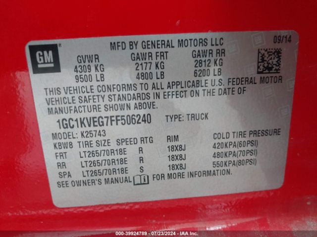 Photo 8 VIN: 1GC1KVEG7FF506240 - CHEVROLET SILVERADO 