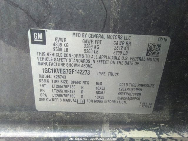 Photo 8 VIN: 1GC1KVEG7GF142273 - CHEVROLET SILVERADO 2500HD 