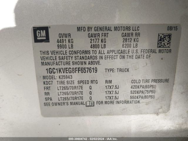 Photo 8 VIN: 1GC1KVEG8FF657619 - CHEVROLET SILVERADO 2500HD 