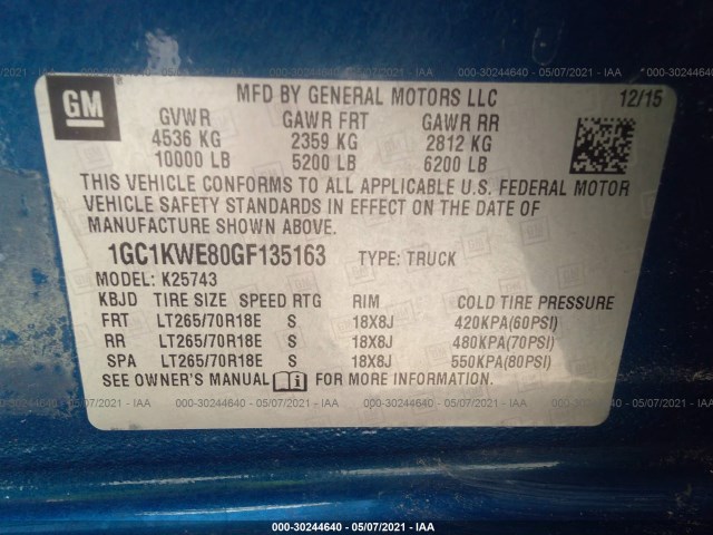 Photo 8 VIN: 1GC1KWE80GF135163 - CHEVROLET SILVERADO 2500HD 