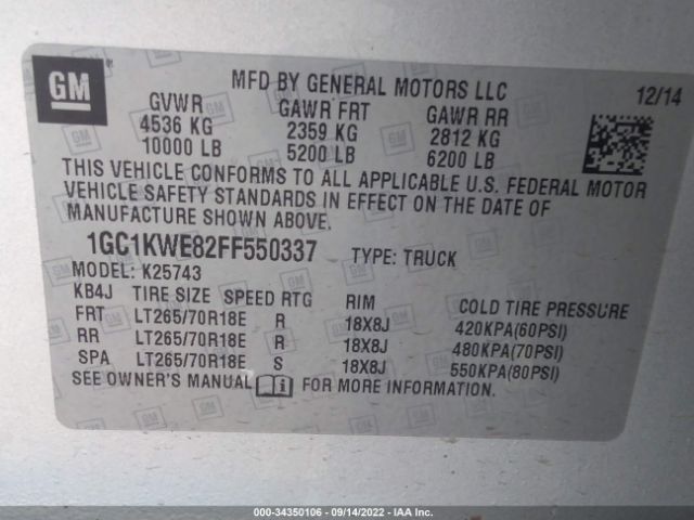 Photo 8 VIN: 1GC1KWE82FF550337 - CHEVROLET SILVERADO 2500HD 