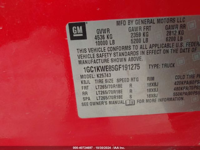 Photo 8 VIN: 1GC1KWE85GF191275 - CHEVROLET SILVERADO 