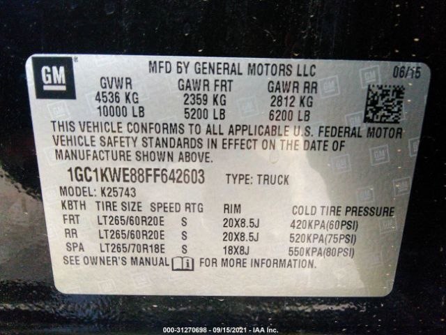 Photo 8 VIN: 1GC1KWE88FF642603 - CHEVROLET SILVERADO 2500HD 