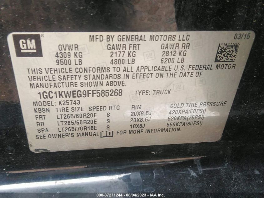 Photo 8 VIN: 1GC1KWEG9FF585268 - CHEVROLET SILVERADO 