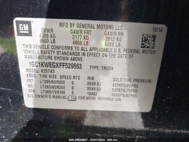 Photo 8 VIN: 1GC1KWEGXFF529663 - CHEVROLET SILVERADO 2500HD 