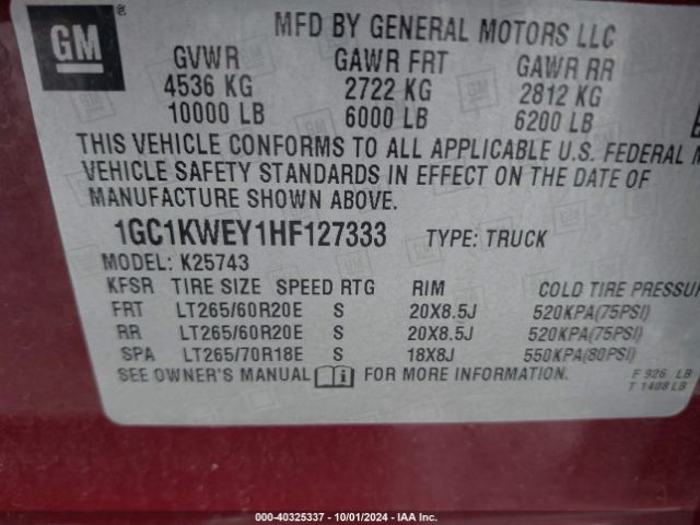 Photo 8 VIN: 1GC1KWEY1HF127333 - CHEVROLET SILVERADO 