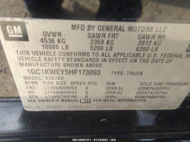 Photo 8 VIN: 1GC1KWEY5HF173893 - CHEVROLET SILVERADO 2500HD 