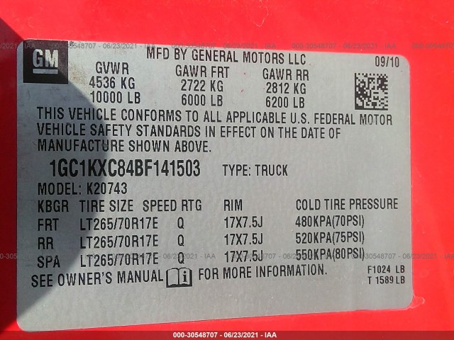 Photo 8 VIN: 1GC1KXC84BF141503 - CHEVROLET SILVERADO 2500HD 