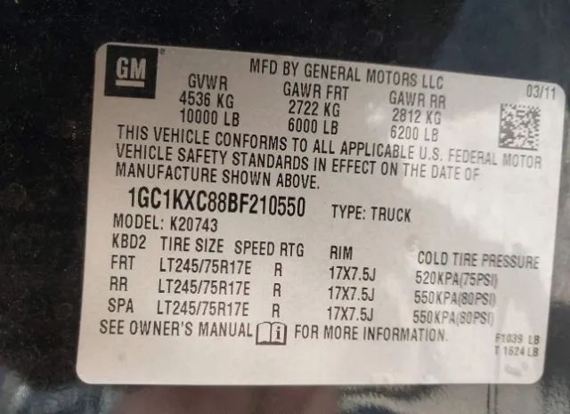 Photo 8 VIN: 1GC1KXC88BF210550 - CHEVROLET SILVERADO 