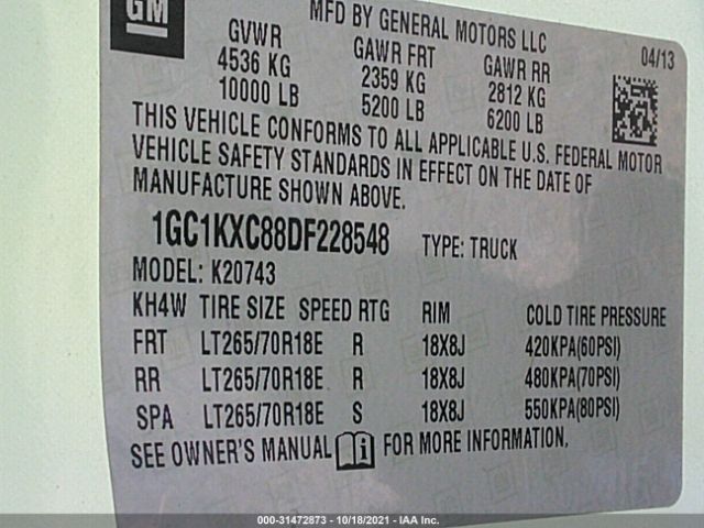 Photo 8 VIN: 1GC1KXC88DF228548 - CHEVROLET SILVERADO 2500HD 