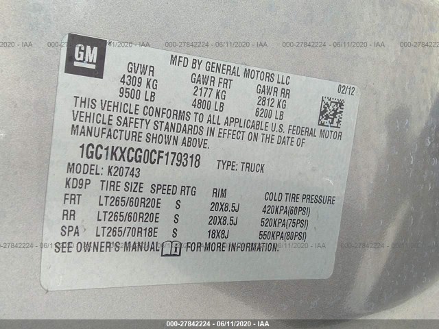 Photo 8 VIN: 1GC1KXCG0CF179318 - CHEVROLET SILVERADO 2500HD 