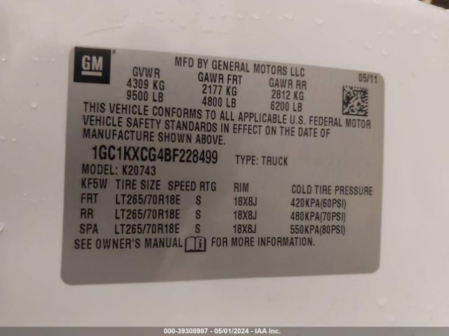 Photo 8 VIN: 1GC1KXCG4BF228499 - CHEVROLET SILVERADO 2500HD 