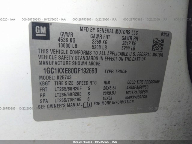 Photo 8 VIN: 1GC1KXE80GF192680 - CHEVROLET SILVERADO 2500HD 