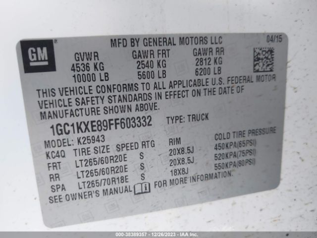 Photo 8 VIN: 1GC1KXE89FF603332 - CHEVROLET SILVERADO 2500HD 