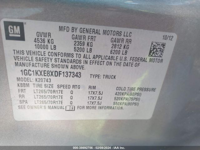 Photo 8 VIN: 1GC1KXE8XDF137343 - CHEVROLET SILVERADO 2500HD 