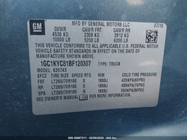 Photo 8 VIN: 1GC1KYC81BF120307 - CHEVROLET SILVERADO 2500HD 