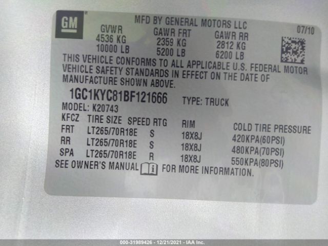 Photo 8 VIN: 1GC1KYC81BF121666 - CHEVROLET SILVERADO 2500HD 