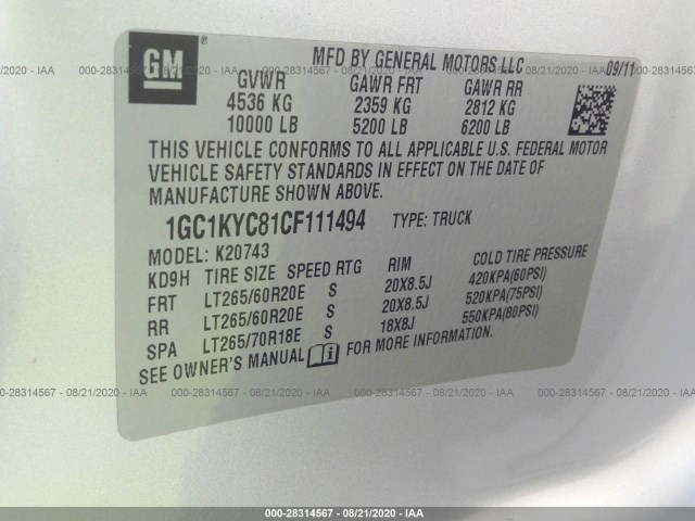 Photo 8 VIN: 1GC1KYC81CF111494 - CHEVROLET SILVERADO 2500HD 