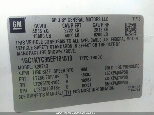 Photo 8 VIN: 1GC1KYC85EF181518 - CHEVROLET SILVERADO 2500HD 