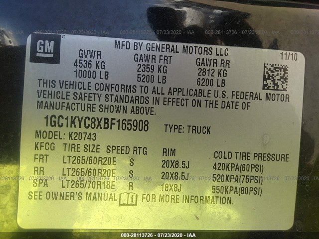 Photo 8 VIN: 1GC1KYC8XBF165908 - CHEVROLET SILVERADO 2500HD 