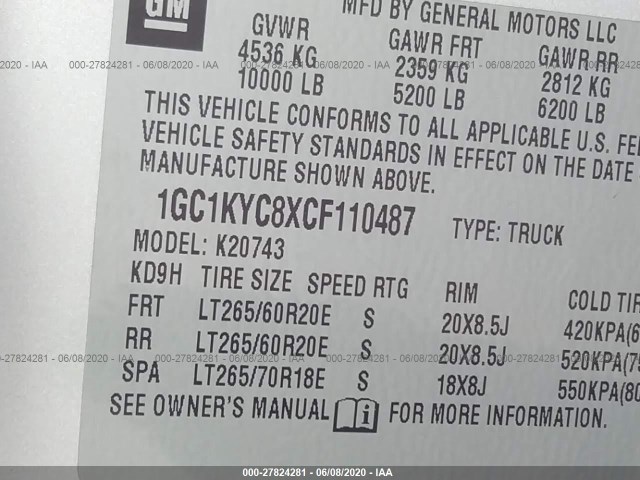 Photo 8 VIN: 1GC1KYC8XCF110487 - CHEVROLET SILVERADO 2500HD 