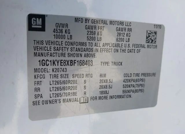 Photo 8 VIN: 1GC1KYE8XBF168403 - CHEVROLET SILVERADO 2500HD 