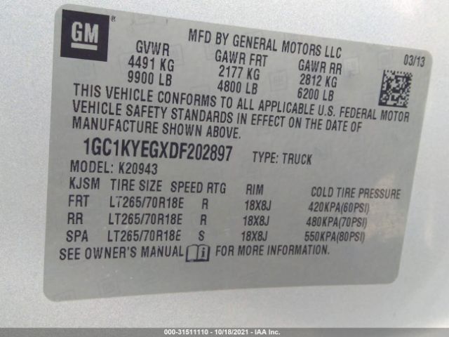 Photo 8 VIN: 1GC1KYEGXDF202897 - CHEVROLET SILVERADO 2500HD 