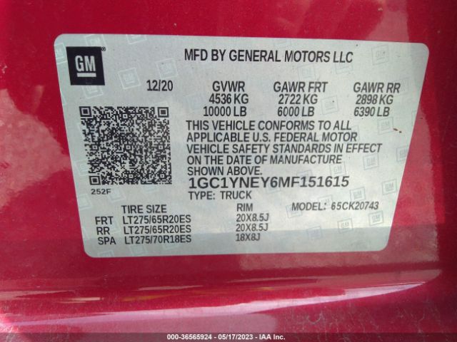 Photo 8 VIN: 1GC1YNEY6MF151615 - CHEVROLET SILVERADO 2500HD 