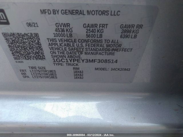 Photo 8 VIN: 1GC1YPEY3MF308514 - CHEVROLET SILVERADO 2500HD 