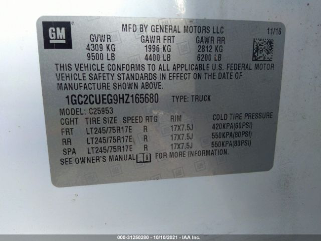 Photo 8 VIN: 1GC2CUEG9HZ165680 - CHEVROLET SILVERADO 2500HD 