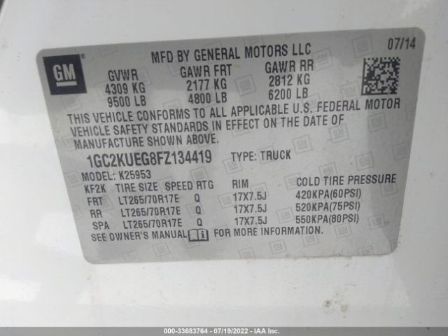 Photo 8 VIN: 1GC2KUEG8FZ134419 - CHEVROLET SILVERADO 2500HD 