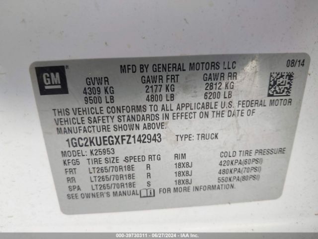 Photo 8 VIN: 1GC2KUEGXFZ142943 - CHEVROLET SILVERADO 