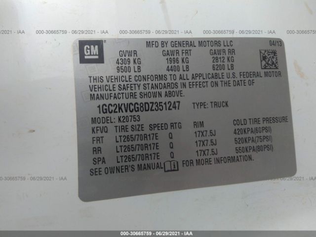 Photo 8 VIN: 1GC2KVCG8DZ351247 - CHEVROLET SILVERADO 2500HD 