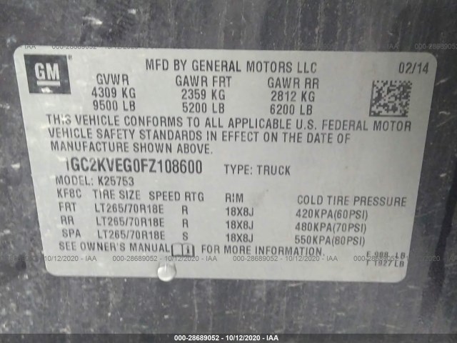 Photo 8 VIN: 1GC2KVEG0FZ108600 - CHEVROLET SILVERADO 2500HD 