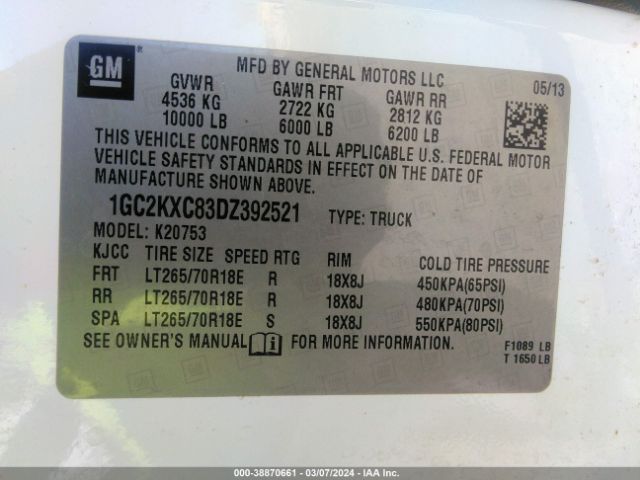 Photo 8 VIN: 1GC2KXC83DZ392521 - CHEVROLET SILVERADO 2500HD 