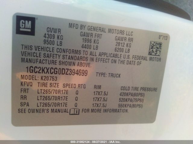 Photo 8 VIN: 1GC2KXCG0DZ394699 - CHEVROLET SILVERADO 2500HD 