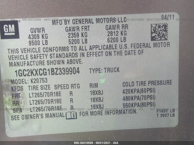 Photo 8 VIN: 1GC2KXCG1BZ339904 - CHEVROLET SILVERADO 2500HD 