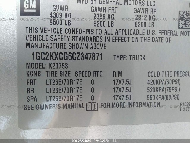 Photo 8 VIN: 1GC2KXCG6CZ347871 - CHEVROLET SILVERADO 2500HD 