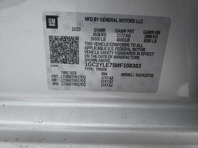 Photo 9 VIN: 1GC2YLE75MF108383 - CHEVROLET SILVERADO 