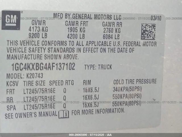 Photo 8 VIN: 1GC4KXBG4AF137102 - CHEVROLET SILVERADO 2500HD 