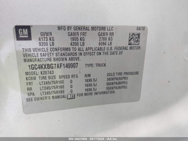 Photo 8 VIN: 1GC4KXBG7AF149907 - CHEVROLET SILVERADO 2500HD 