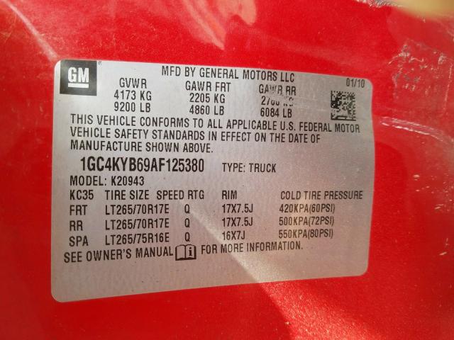 Photo 9 VIN: 1GC4KYB69AF125380 - CHEVROLET SILVERADO 