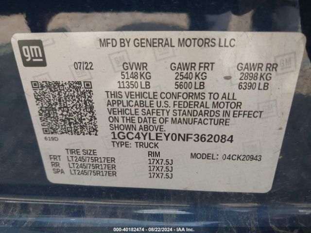 Photo 8 VIN: 1GC4YLEY0NF362084 - CHEVROLET SILVERADO HD 